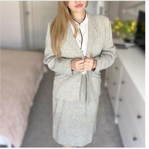 Vintage 80s Grey Blazer And A-Line Skirt Ladies' Set L/XL(8/10)Size